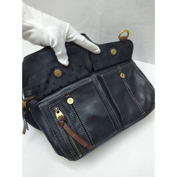 Fossil Black Leather Zipper Pockets Crossbody Bag - Picture 10 of 16